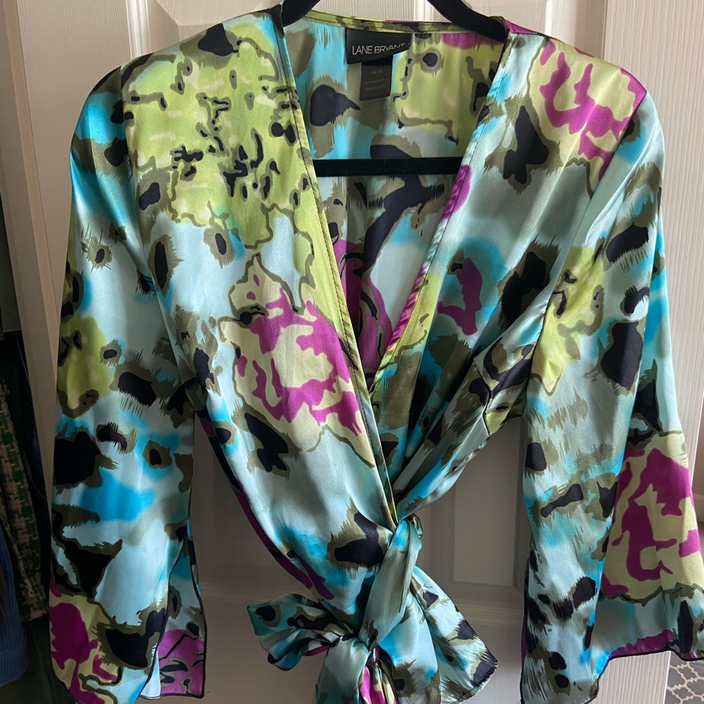 Lane Bryant Wrap Around Silk Multicolor Blouse